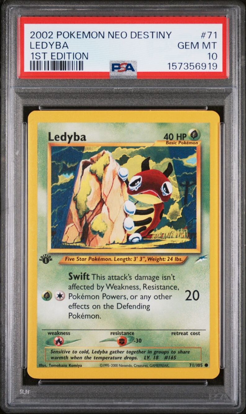PSA 10 GEM MINT Ledyba 1st Edition 71/105 Pokémon 2002 Neo Destiny Graded Card